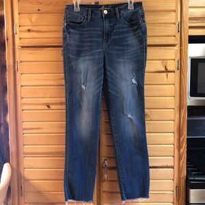 OFLUCK Women's Distressed Straight Leg Blue Jeans, Size 4